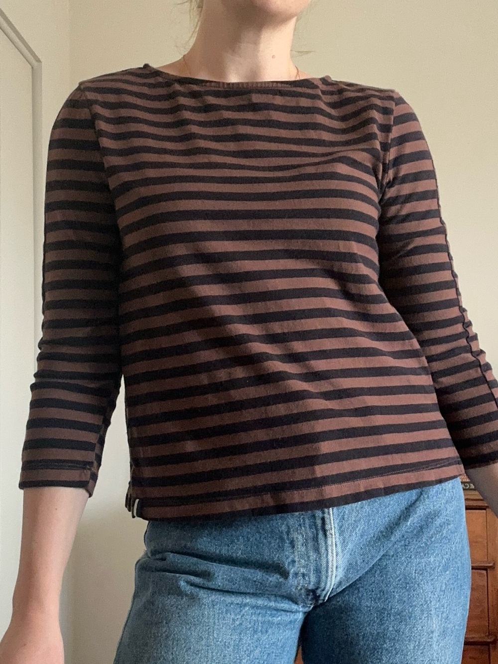 Stateside Striped 3/4 Sleeve Boatneck Top